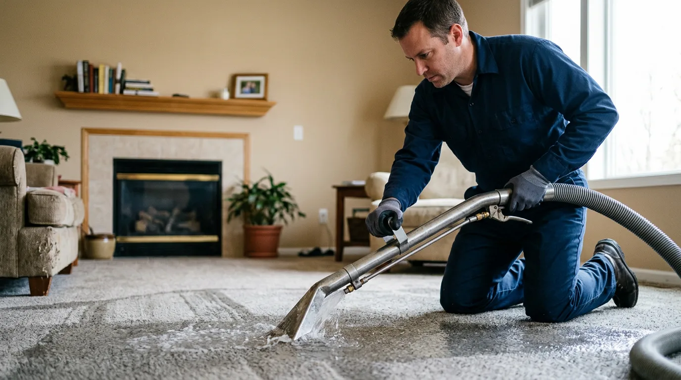 Water damage restoration technician working near Carlock, IL